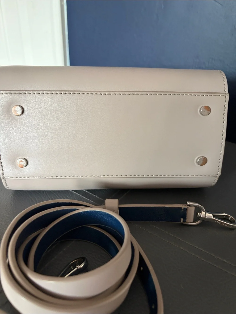 Kate Spade Magnolia Street Small Mina Scalloped Leather Satchel Taupe/Navy
